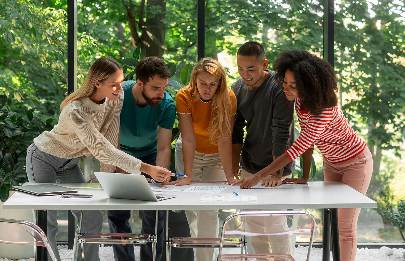 Team members working together