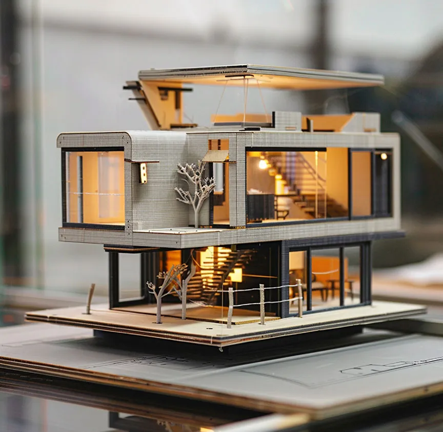 Model house with spiral staircase