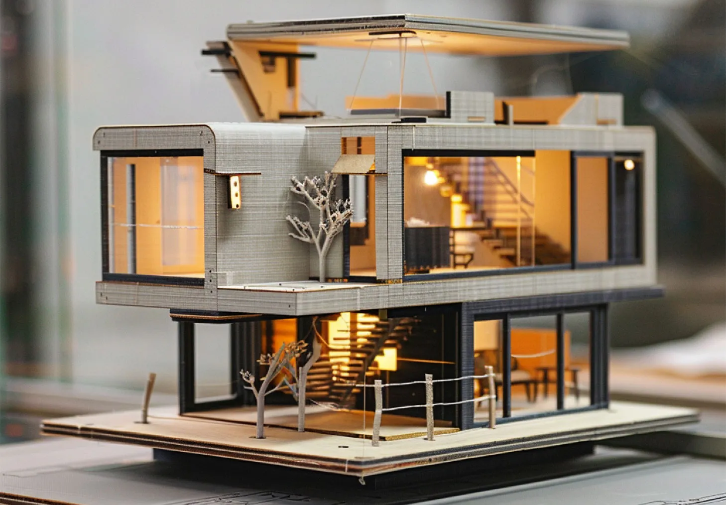 Model house with spiral staircase