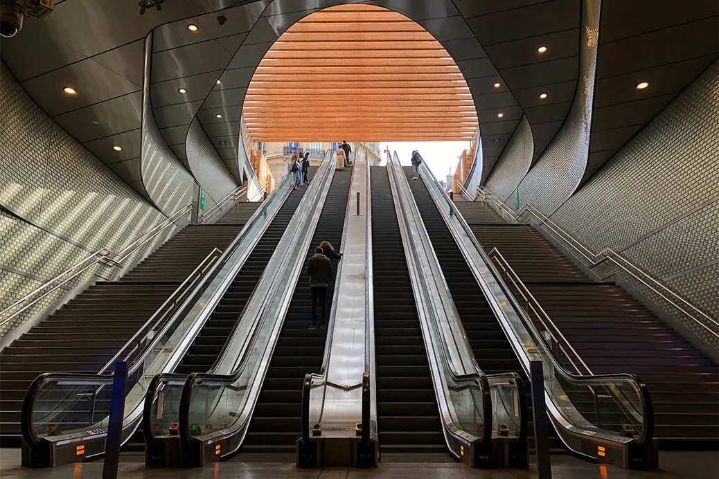 Escalators view on a subway station